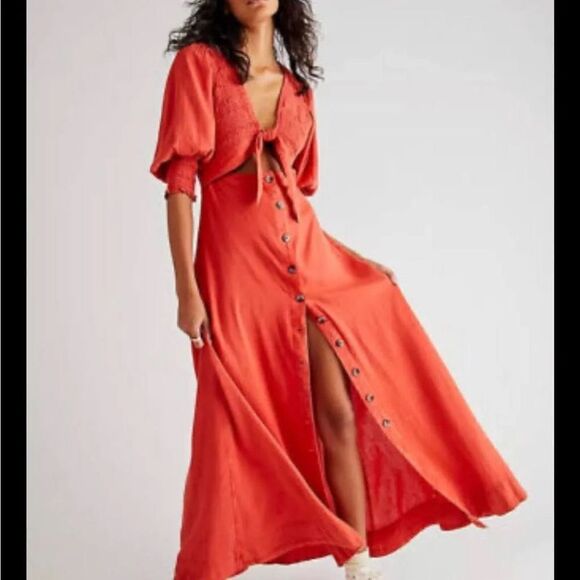 Free People String Of Hearts Maxi Dress Smocked size s - Picture 1 of 6